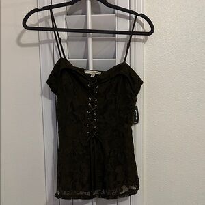 NWT Express Dark Green Lace-Up Camisole